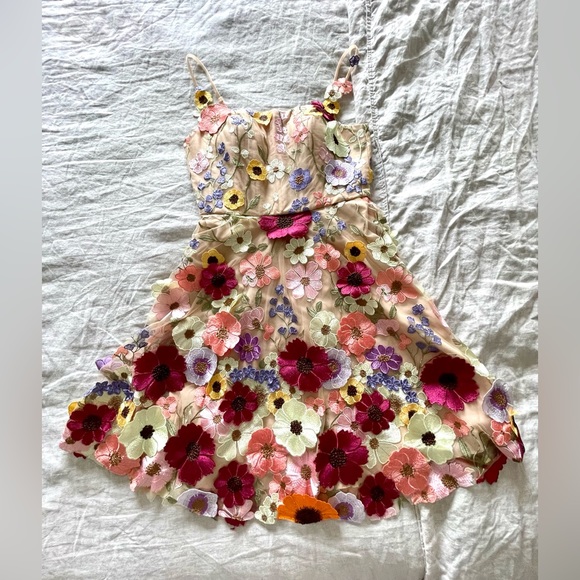 Dresses & Skirts - Floral Dress with Embroidery/ 3D Flowers